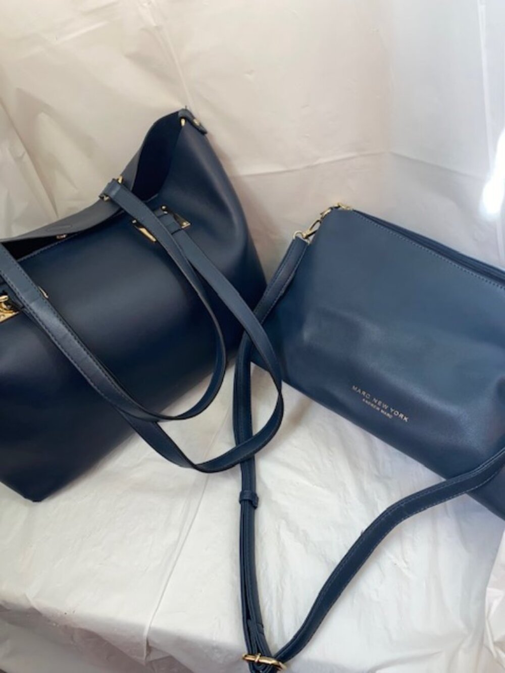 Marc New York 3 in 1 Navy Blue Vegan Leather Tote Bag /w Crossbody Bag